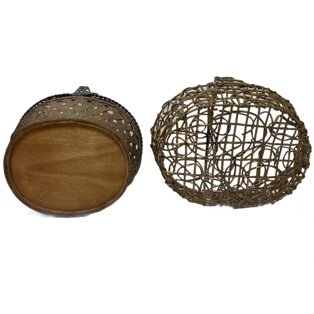 Vintage Decorative Gold Accented Woven Baskets Vintage Basket Lot Bundle